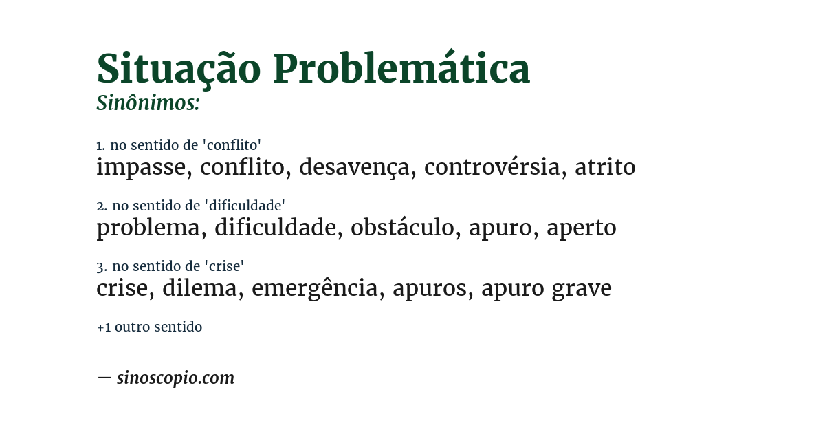 Sinônimo de situação problemática