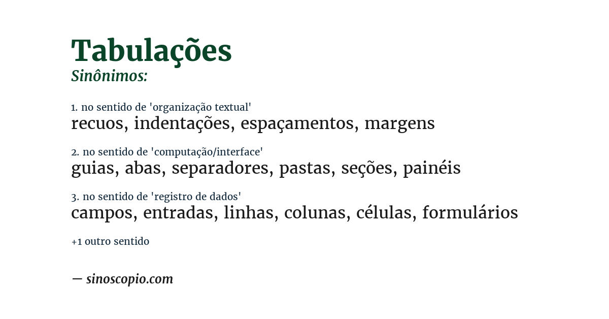 Sinônimo de tabulações