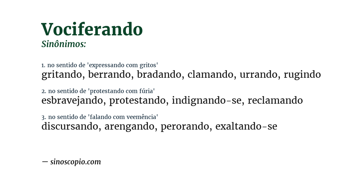 Sinônimo de vociferando