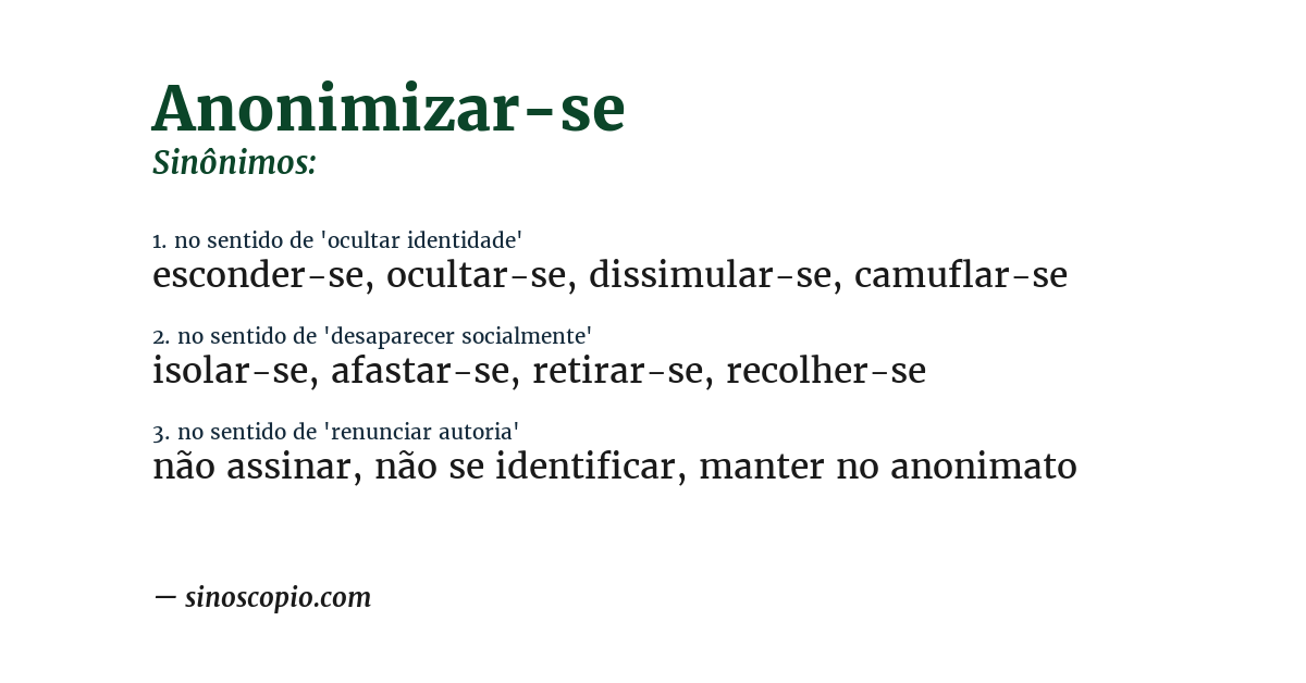 Sinônimo de anonimizar-se