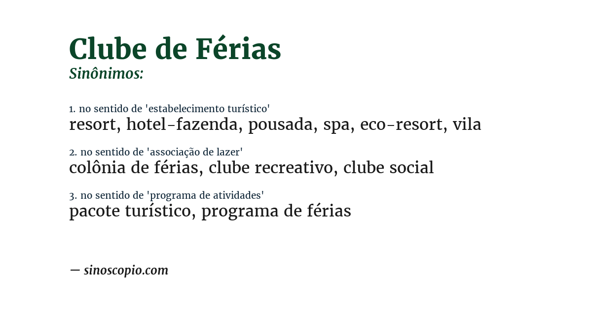 Sinônimo de clube de férias