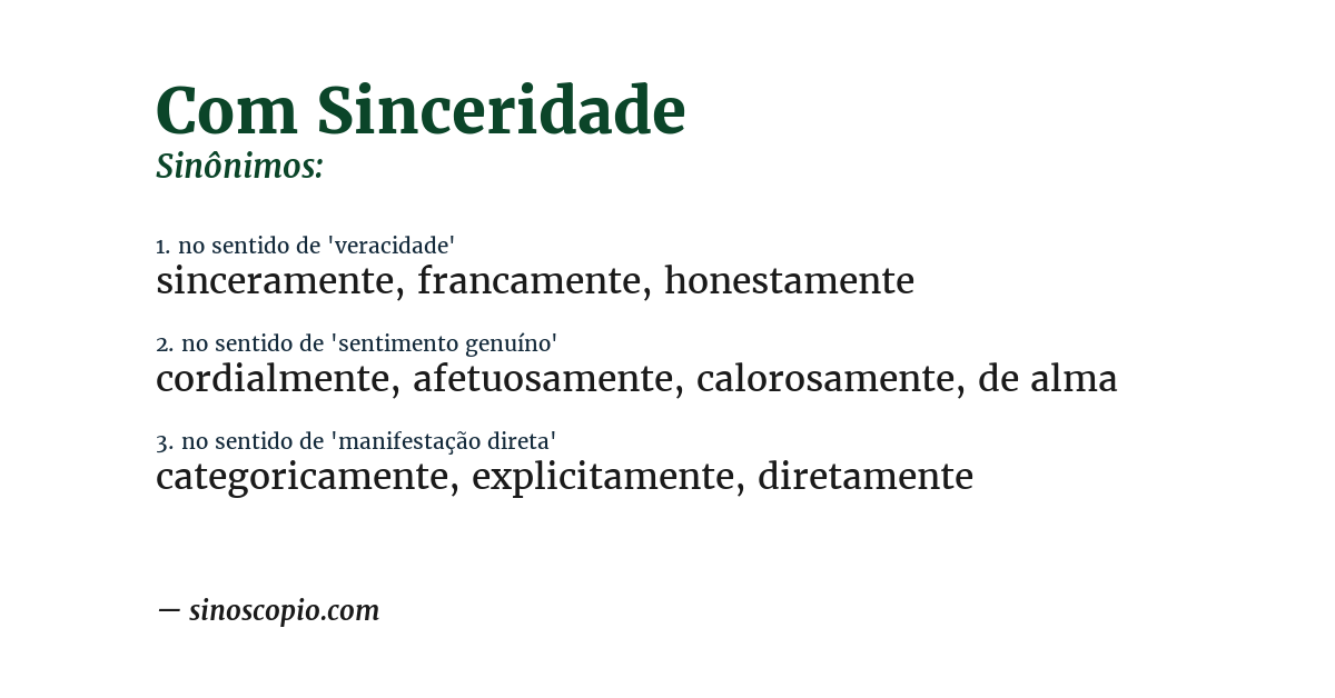 Sinônimo de com sinceridade