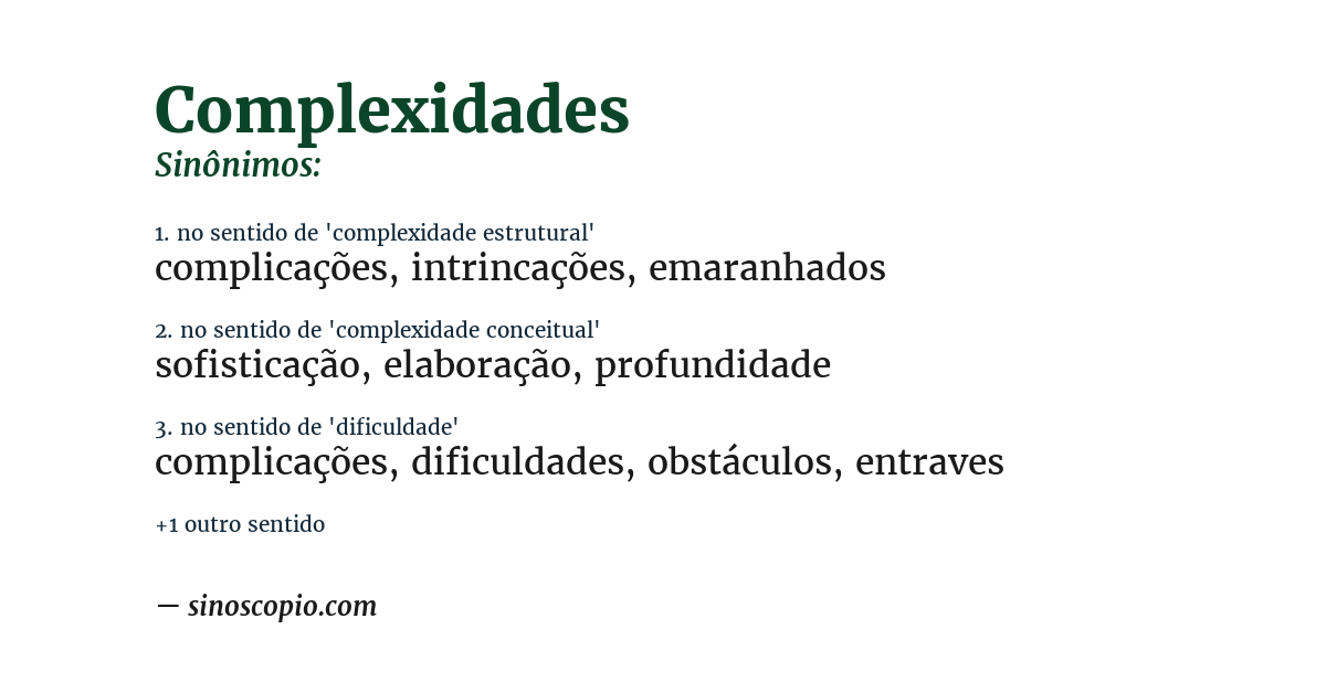 Sinônimo de complexidades