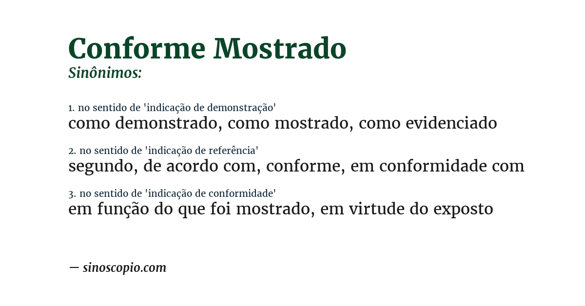 Sinônimo de conforme mostrado
