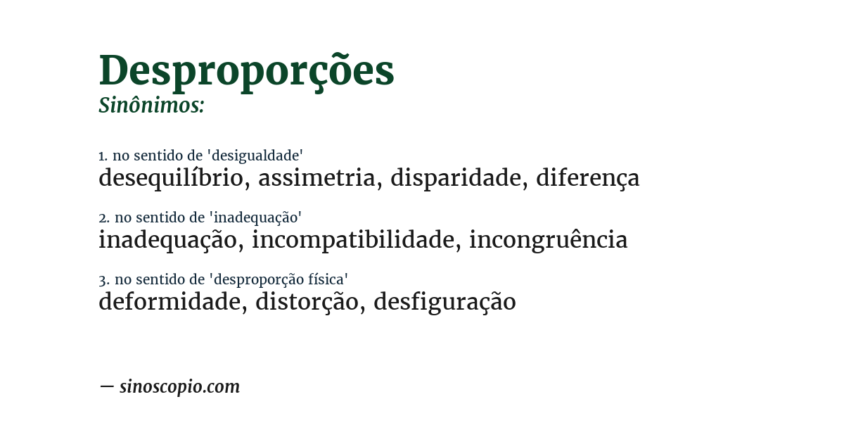 Sinônimo de desproporções