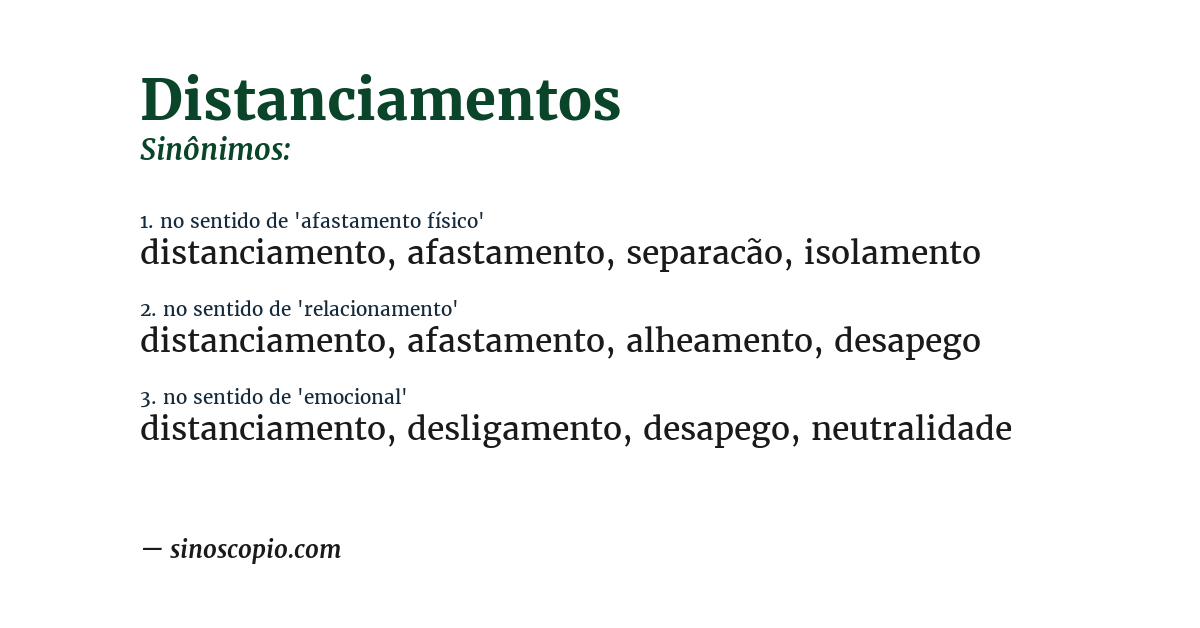 Sinônimo de distanciamentos
