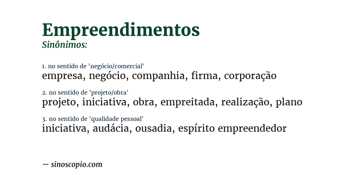 Sinônimo de empreendimentos