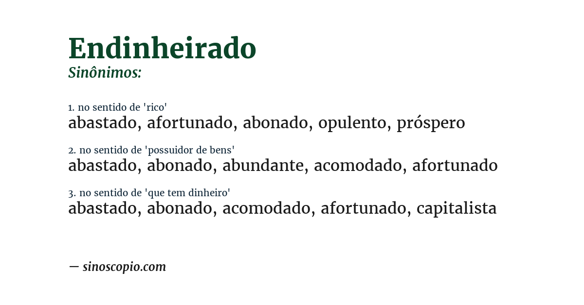 Sinônimo de endinheirado