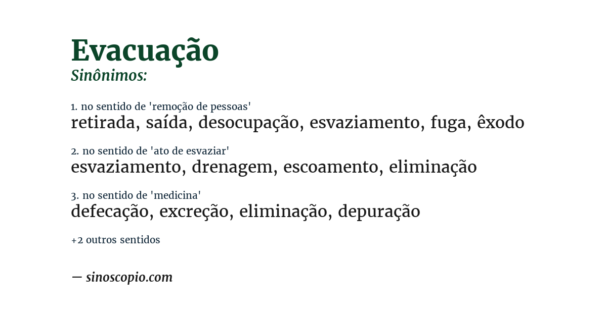 Sinônimo de evacuação