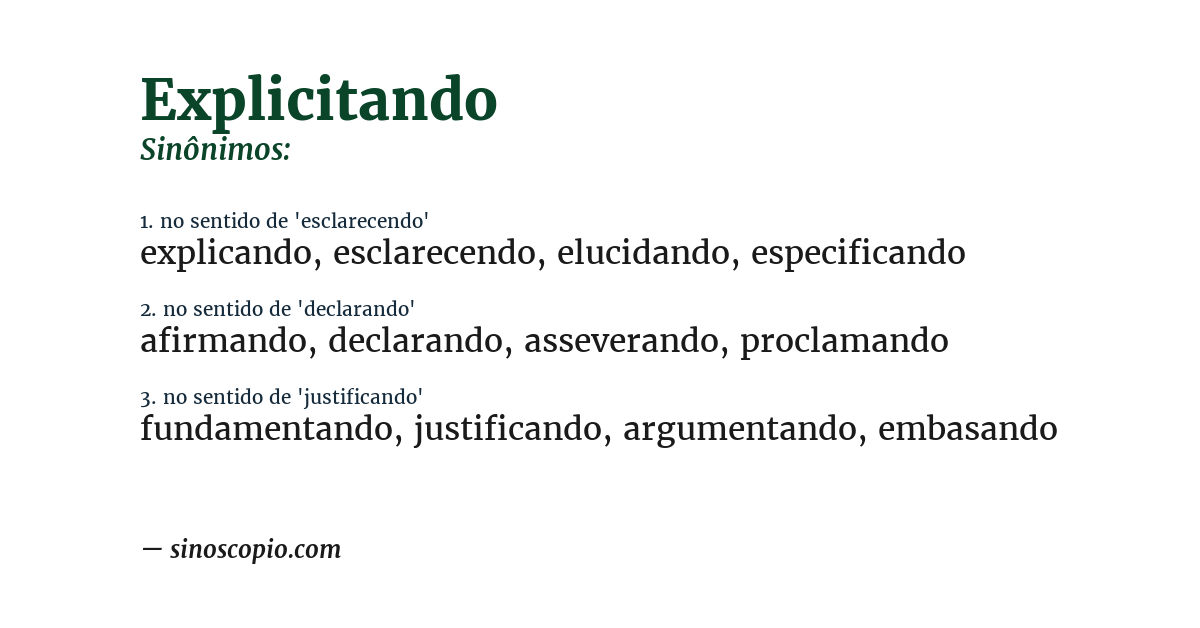 Sinônimo de explicitando