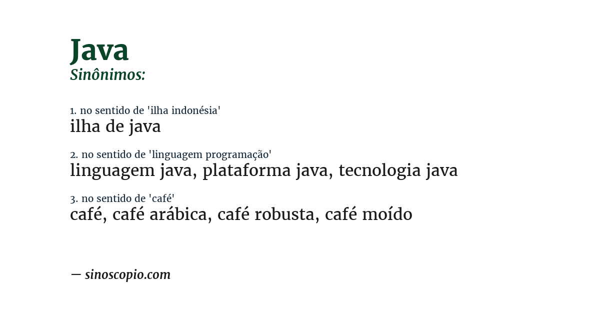 Sinônimo de java