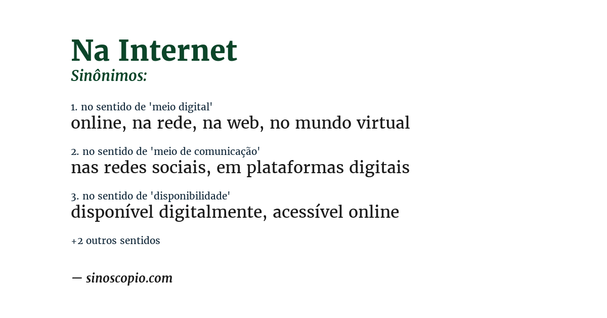 Sinônimo de na internet