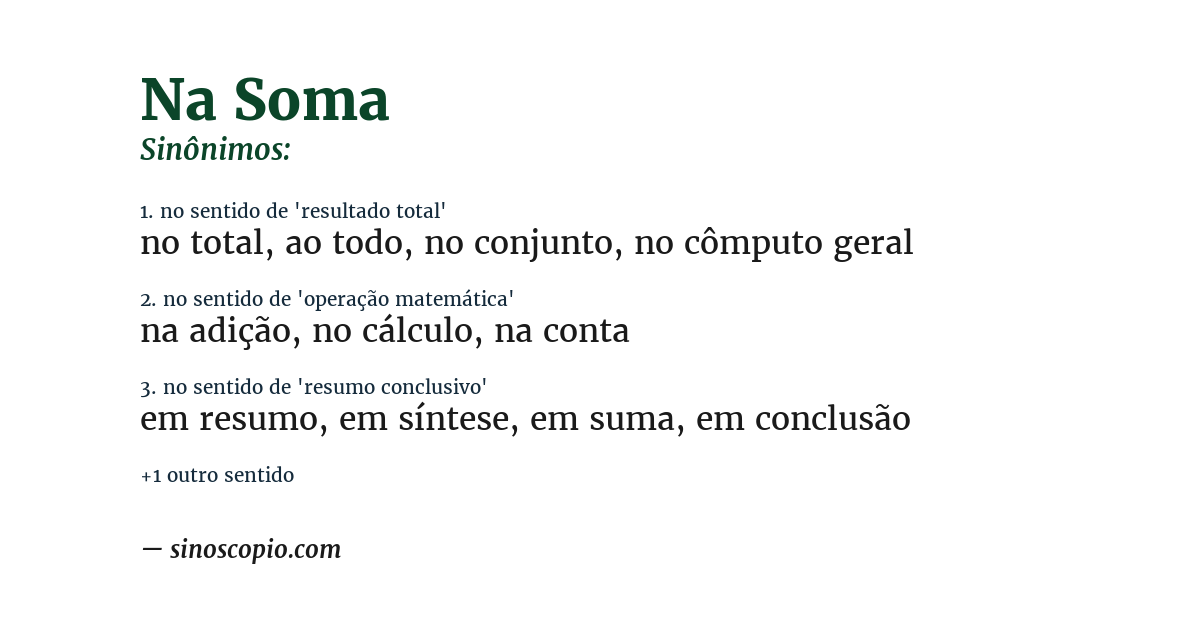Sinônimo de na soma