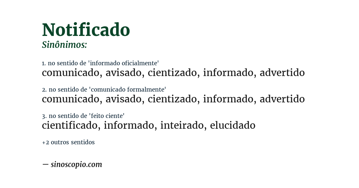 Sinônimo de notificado
