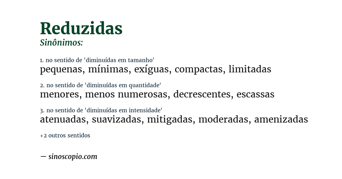 Sinônimo de reduzidas