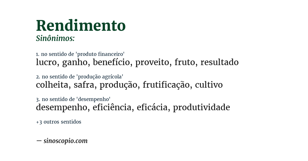 Sinônimo de rendimento