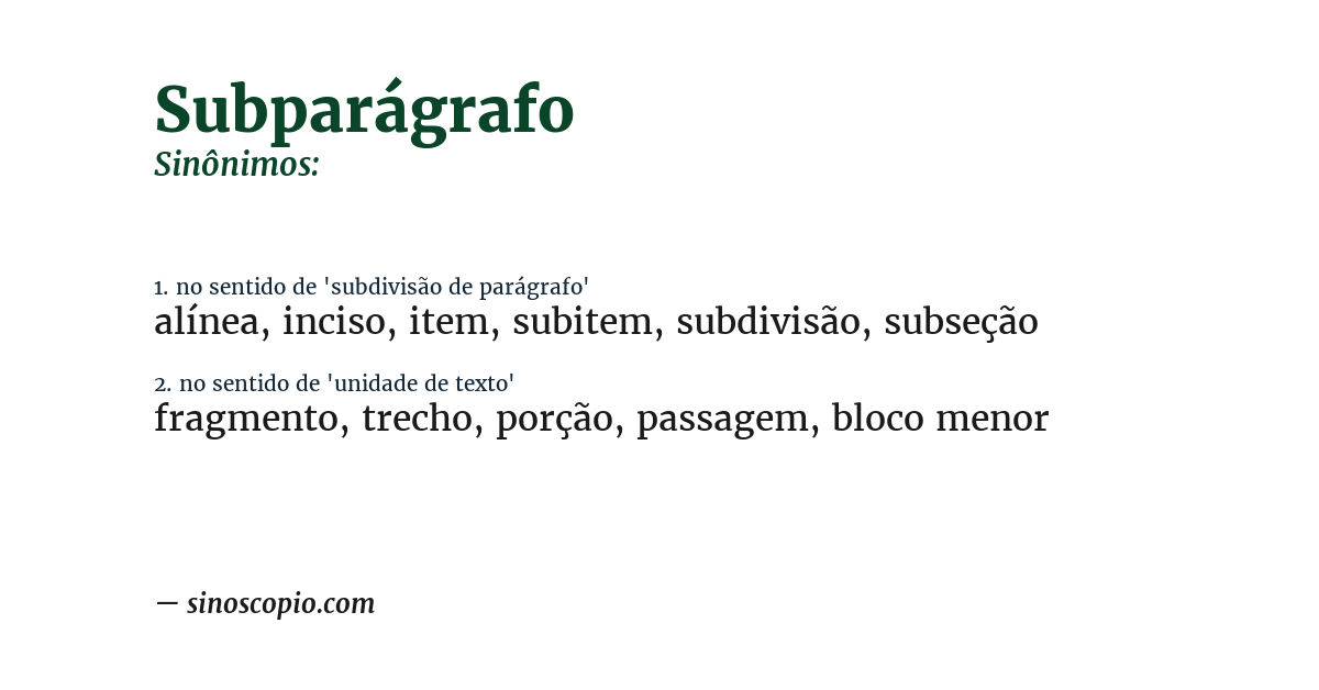 Sinônimo de subparágrafo