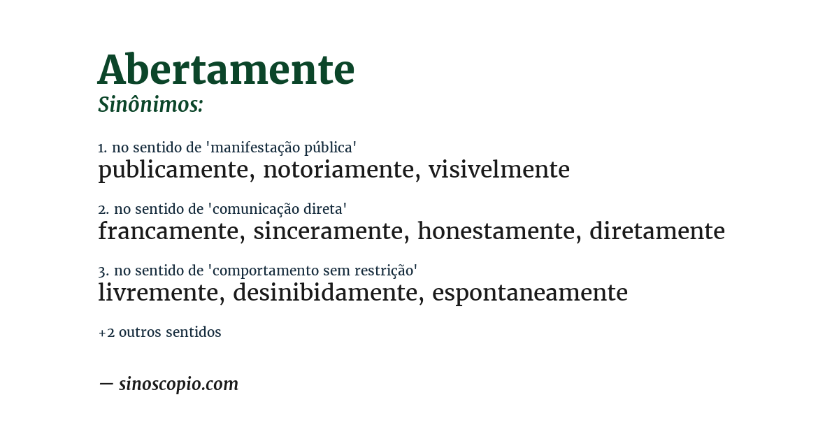 Sinônimo de abertamente