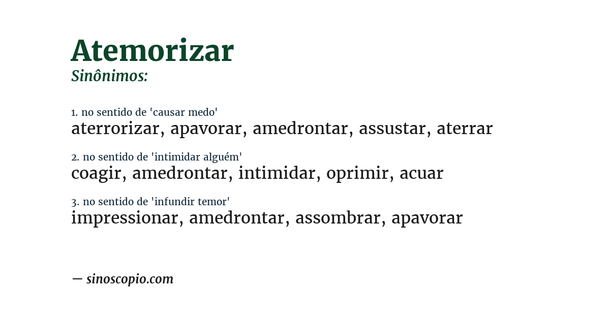 Sinônimo de atemorizar