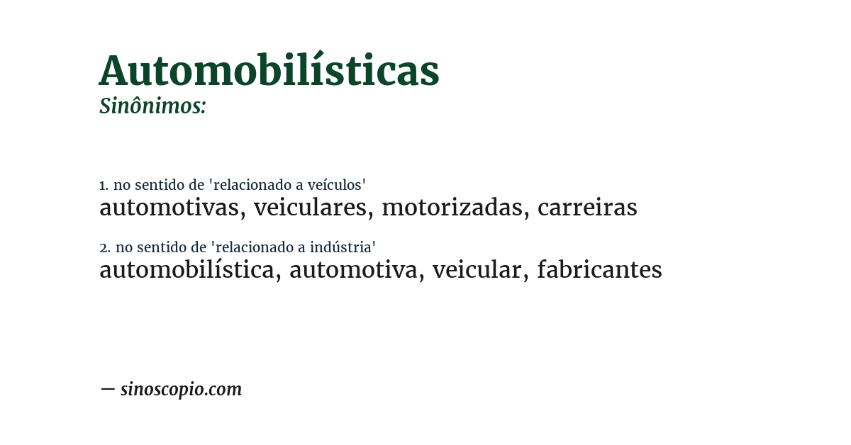 Sinônimo de automobilísticas
