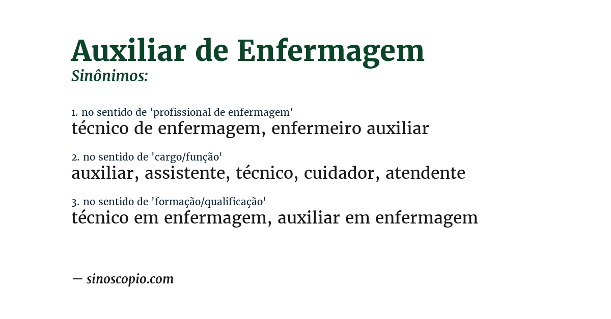 Sinônimo de auxiliar de enfermagem