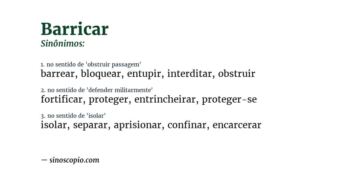 Sinônimo de barricar