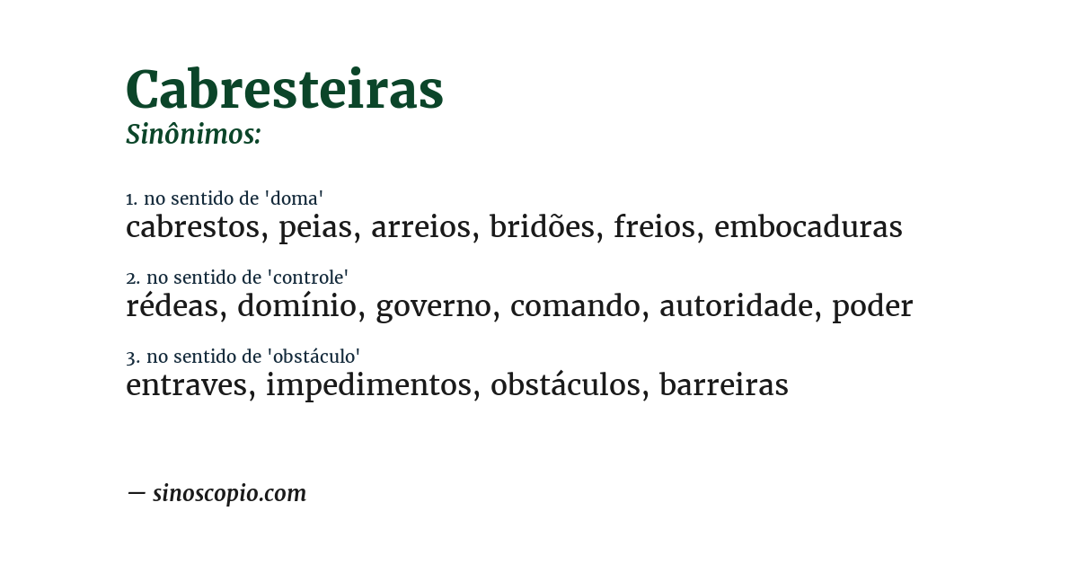 Sinônimo de cabresteiras