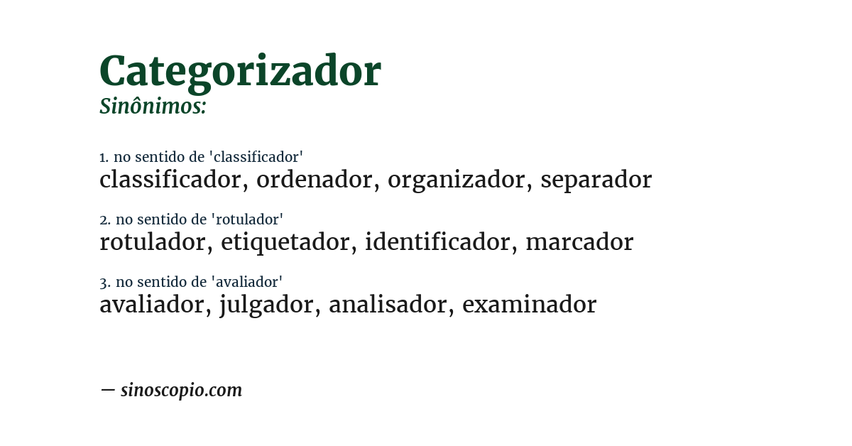 Sinônimo de categorizador