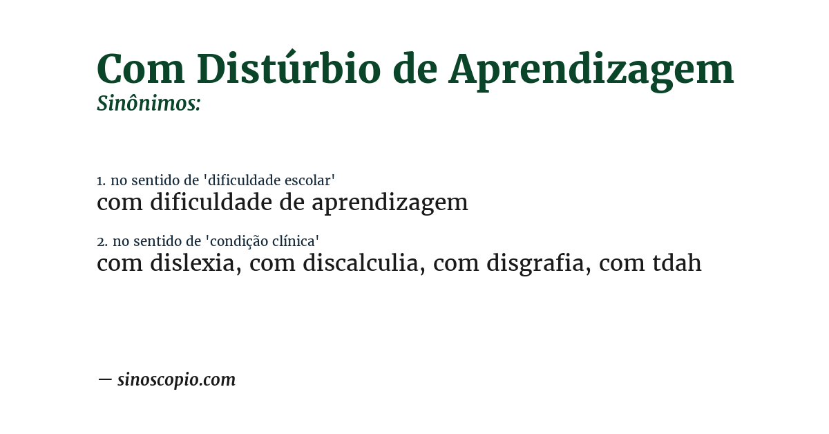 Sinônimo de com distúrbio de aprendizagem