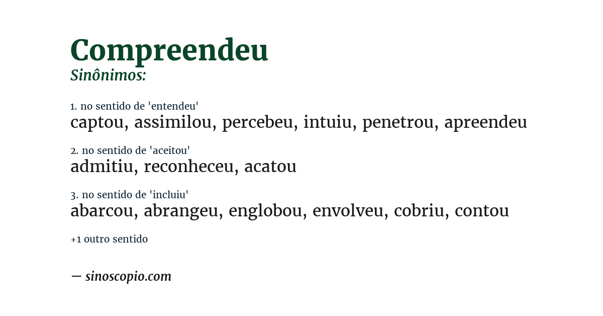 Sinônimo de compreendeu