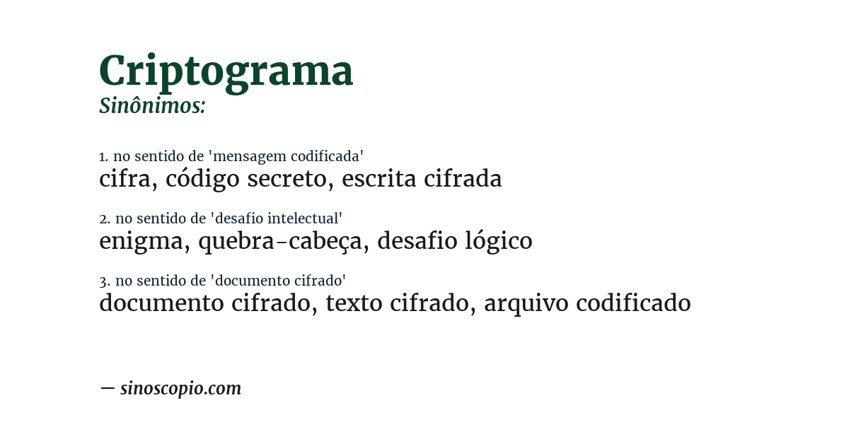 Sinônimo de criptograma