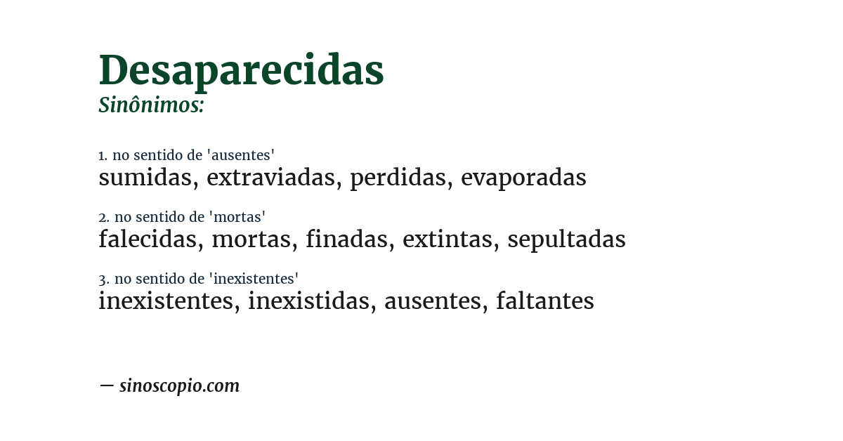 Sinônimo de desaparecidas