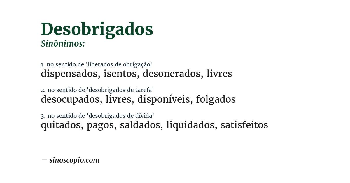 Sinônimo de desobrigados