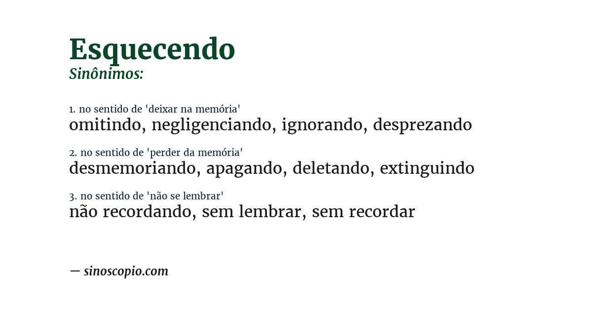 Sinônimo de esquecendo