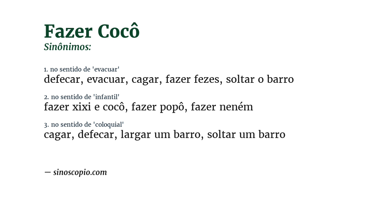 Sinônimo de fazer cocô