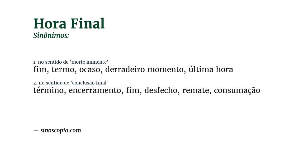 Sinônimo de hora final