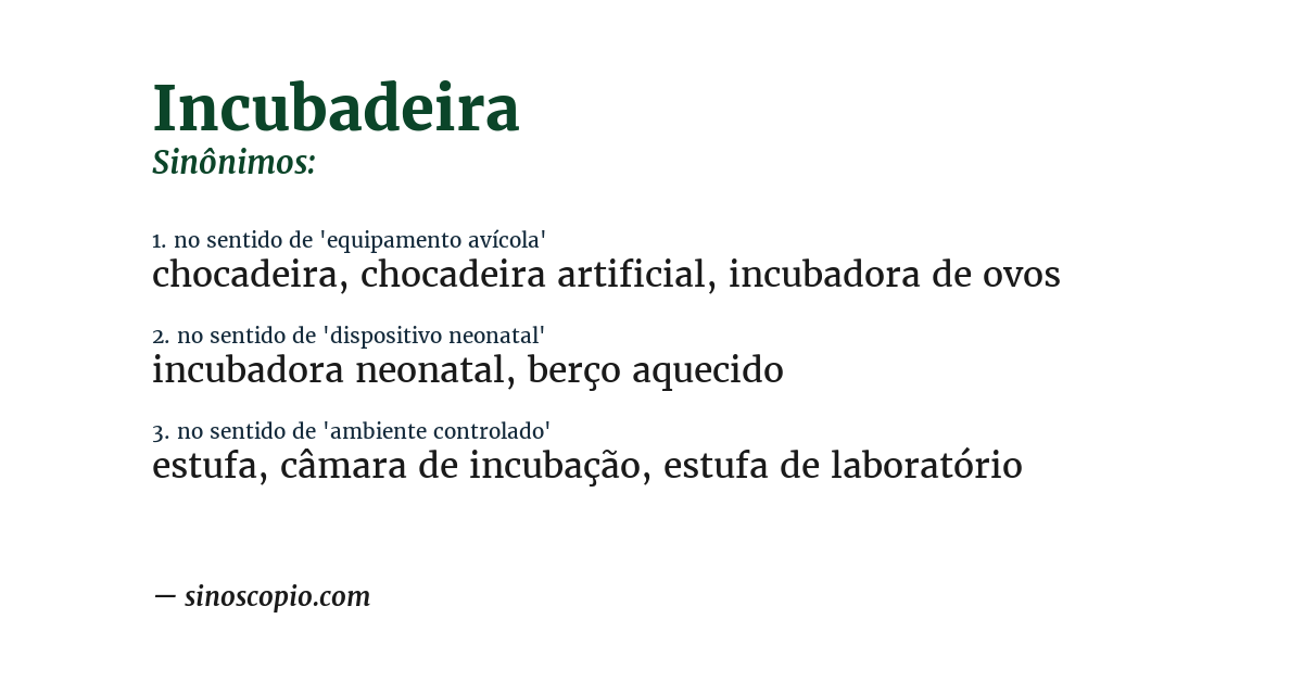 Sinônimo de incubadeira
