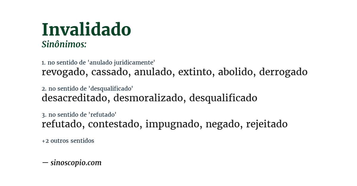 Sinônimo de invalidado