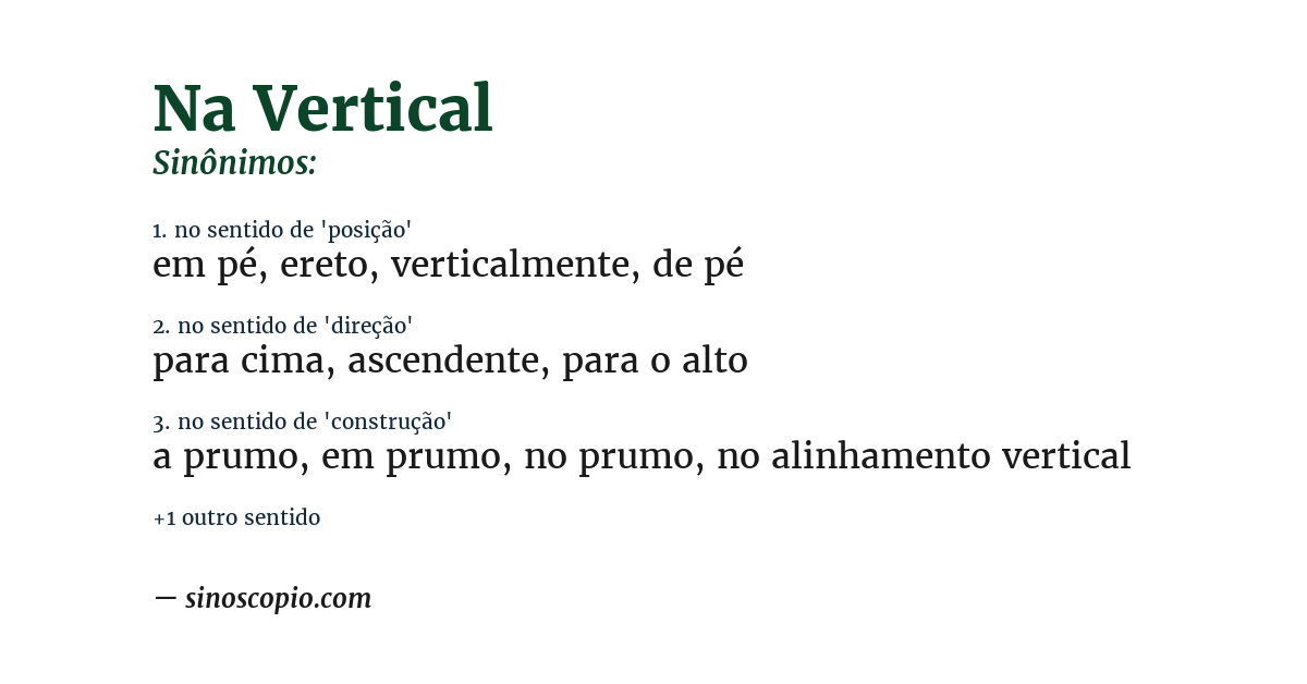 Sinônimo de na vertical