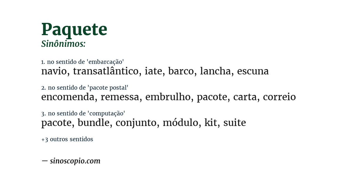Sinônimo de paquete