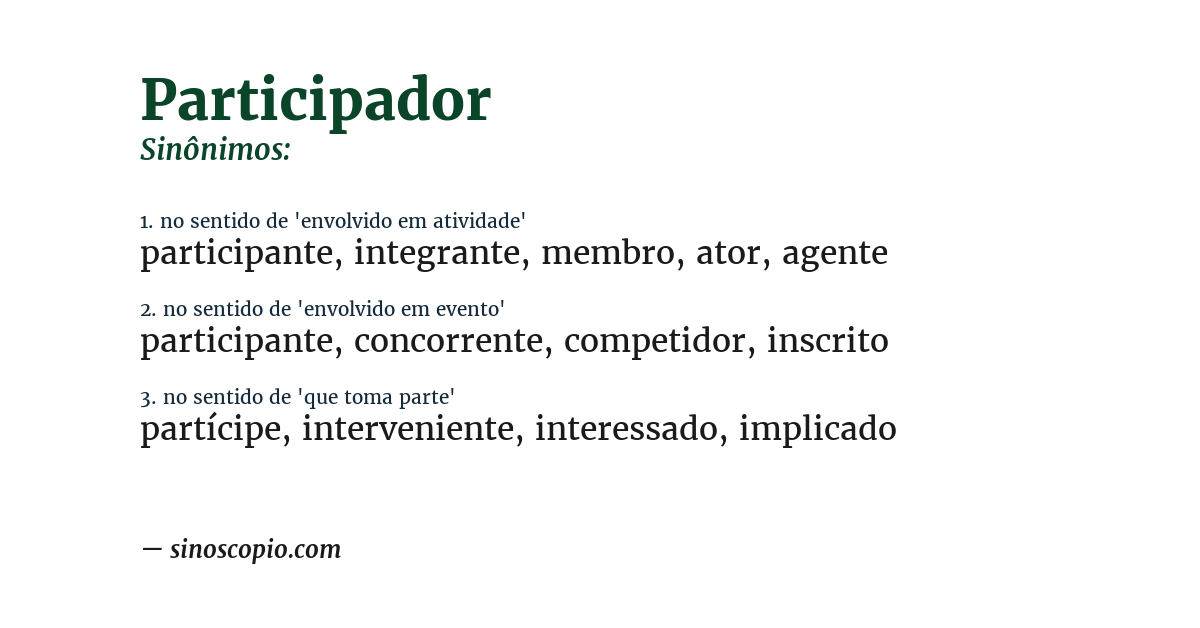Sinônimo de participador