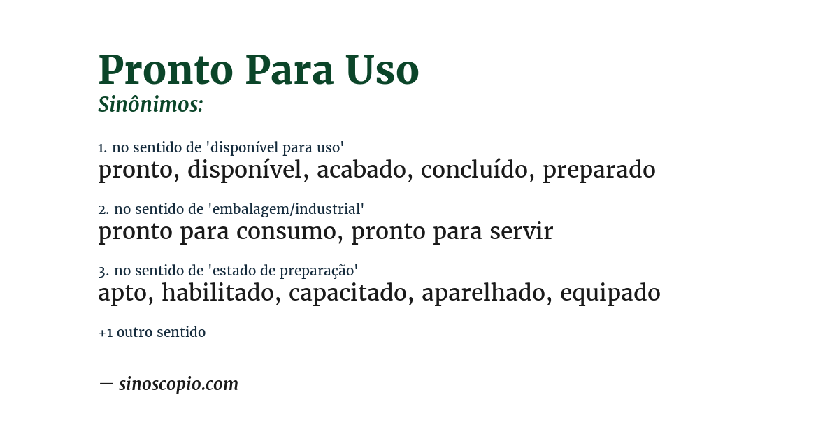 Sinônimo de pronto para uso