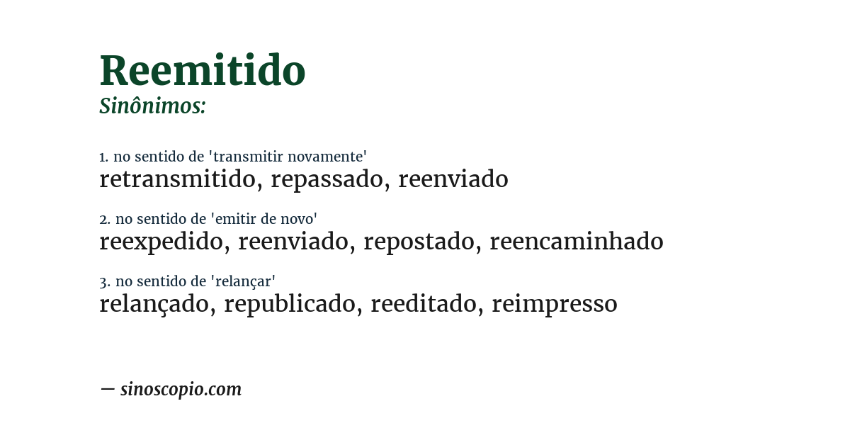 Sinônimo de reemitido