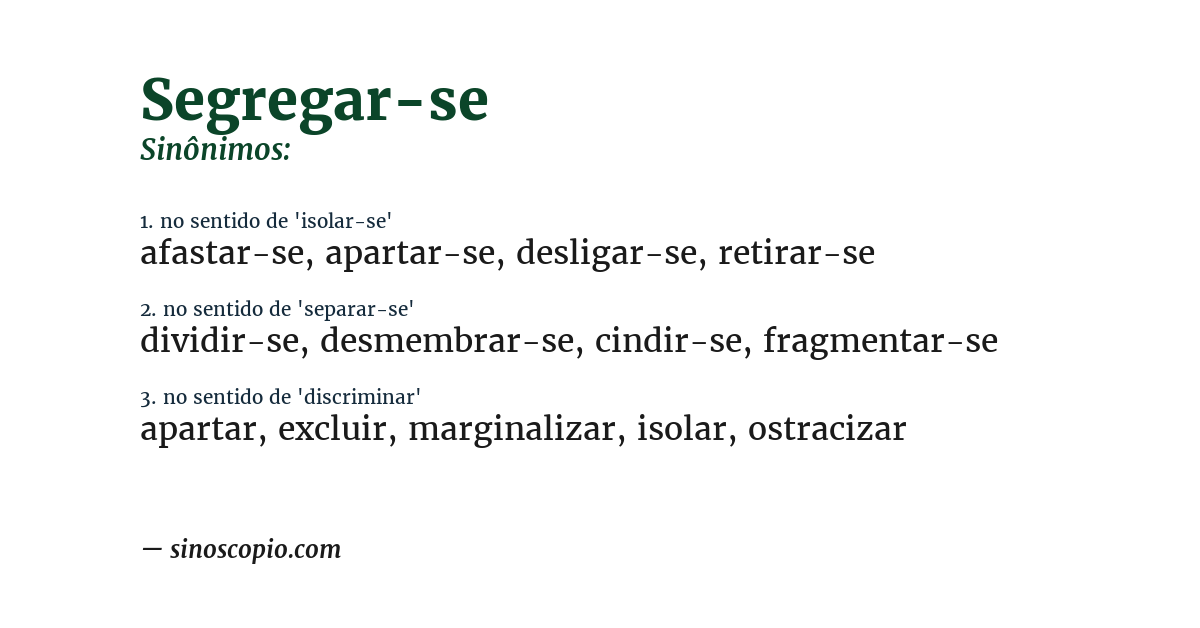 Sinônimo de segregar-se