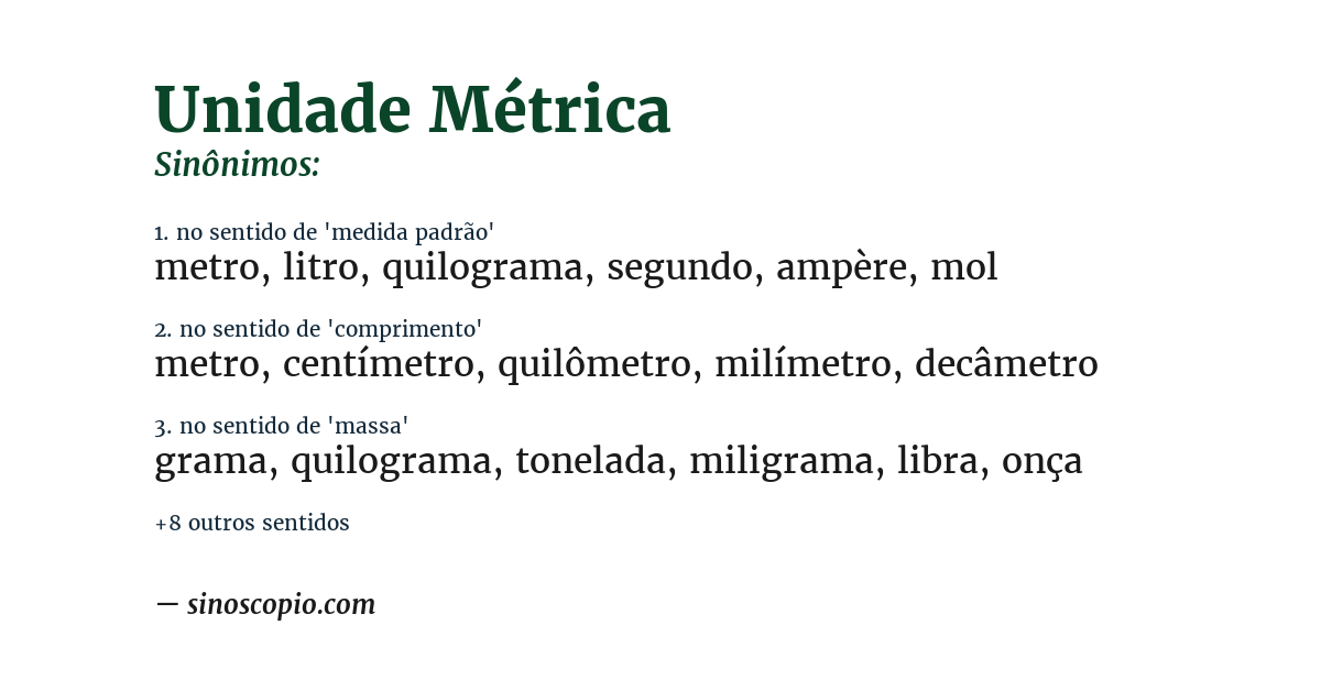 Sinônimo de unidade métrica