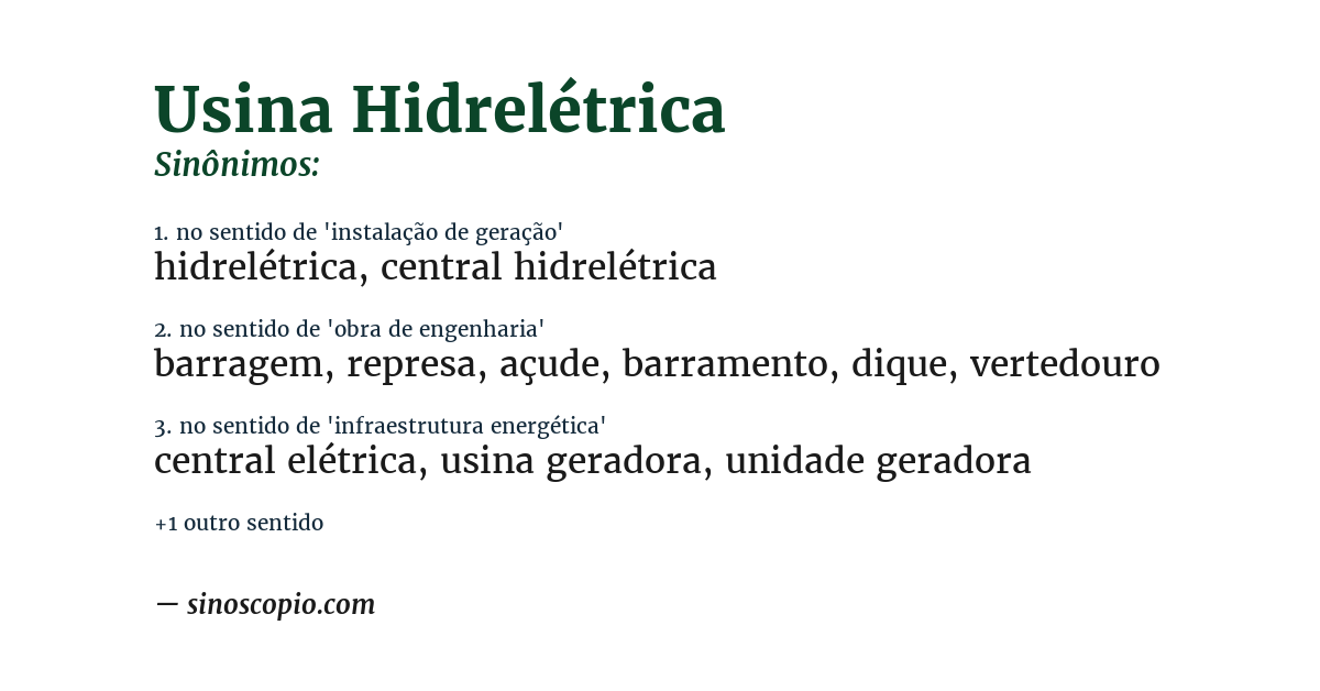 Sinônimo de usina hidrelétrica