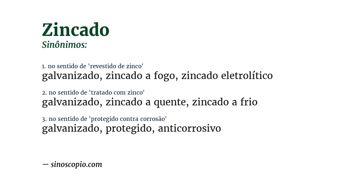 Sinônimo de zincado