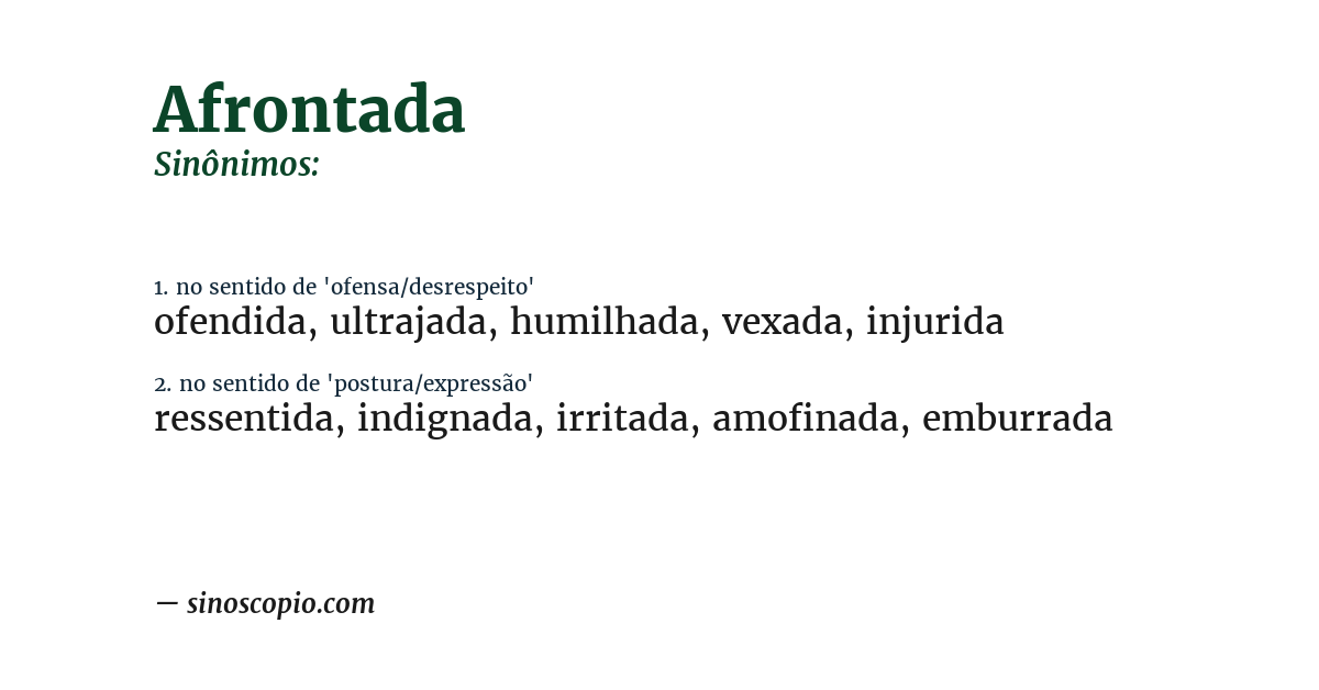 Sinônimo de afrontada