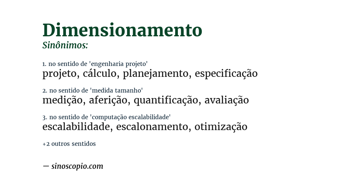 Sinônimo de dimensionamento