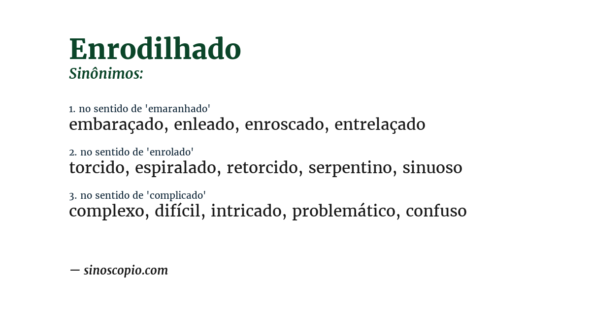 Sinônimo de enrodilhado